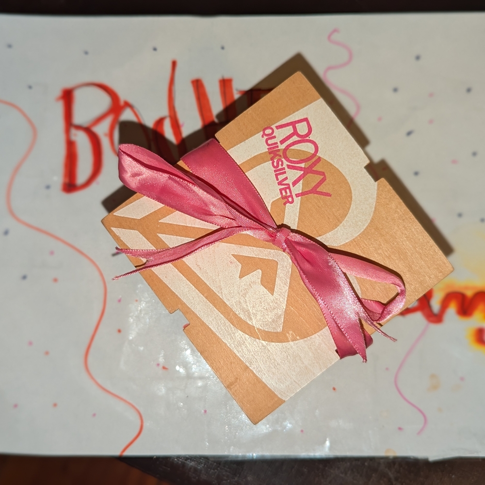 Roxy Quiksilver Wooden Box with Pink Ribbon